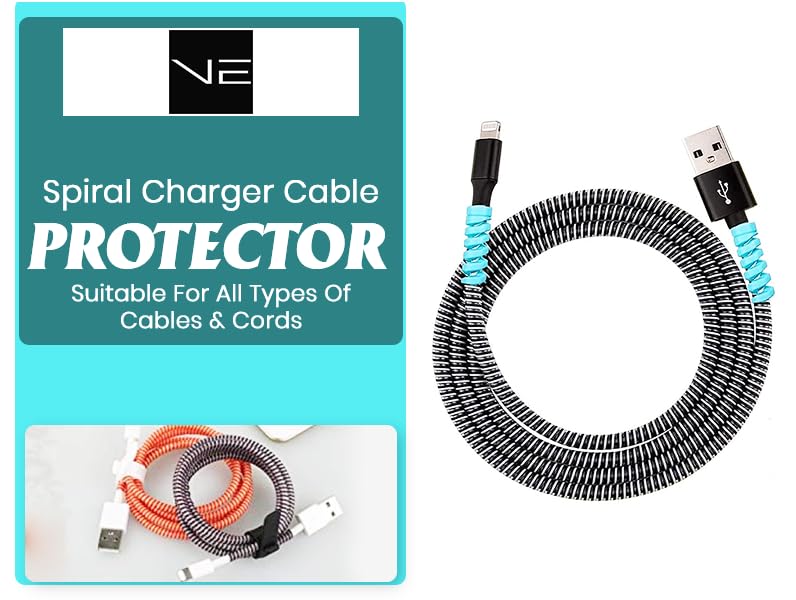LOOPRED Cable Protector, Metallic Spiral Wire Organizer, 150 cm Plastic Cord Management for iPhone and Android Charging Cables (4 Cable Set) - Image 2