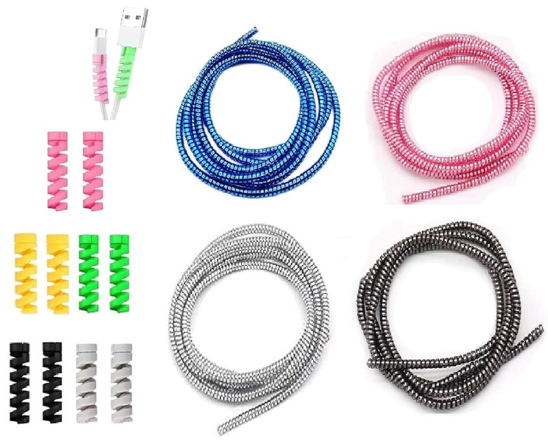 LOOPRED Cable Protector, Metallic Spiral Wire Organizer, 150 cm Plastic Cord Management for iPhone and Android Charging Cables (4 Cable Set) - Image 1