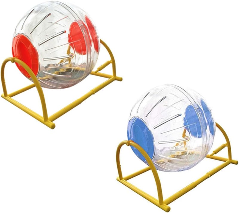 2pcs Hamster Exercise Wheels Running Ball Bracket, 12cm Small Diameter, Blue and Orange, Pet Supplies for Small Animals Fitness and Training - Image 1