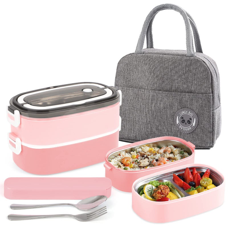 UHAPEER Lunch Box  2 Tier Bento Box with 3 Compartments  Cutlery Leakproof  Portable Meal Prep Container for Adults  Kids