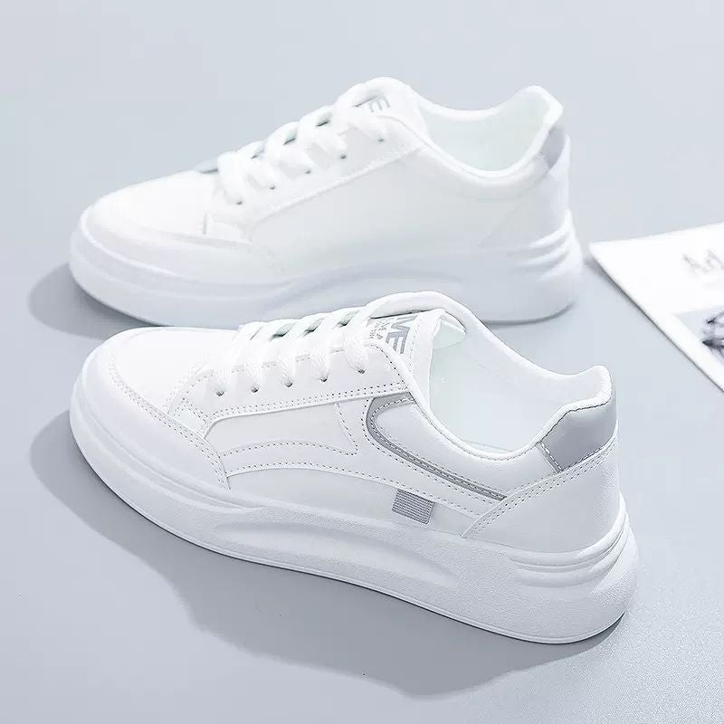 White Shoes Womens 2023 New Spring and Autumn Thick Sole Ins Trendy All-match Niche Sports Casual Sneakers for Women white ash - Image 1