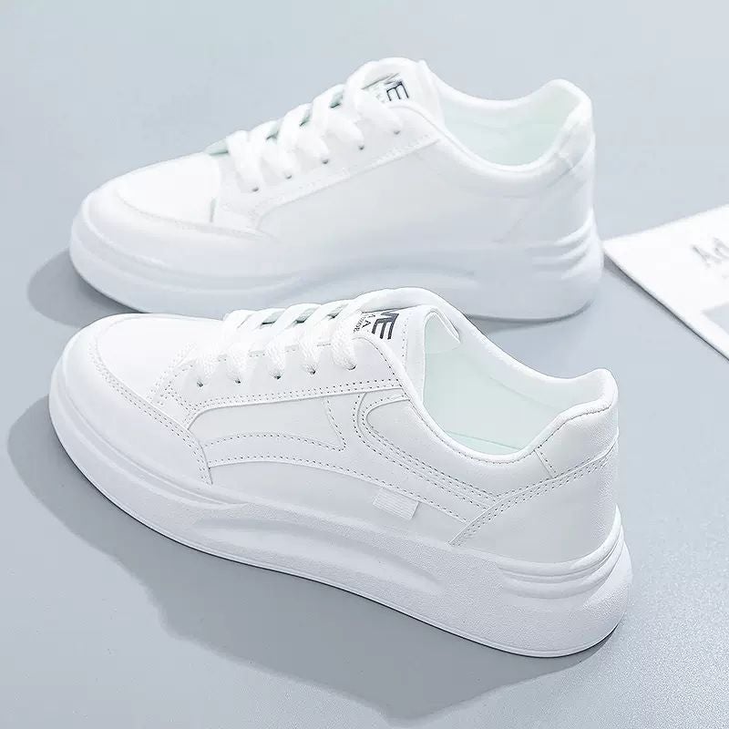 White Shoes Womens 2023 New Spring and Autumn Thick Sole Ins Trendy All-match Niche Sports Casual Sneakers for Women white ash - Image 3