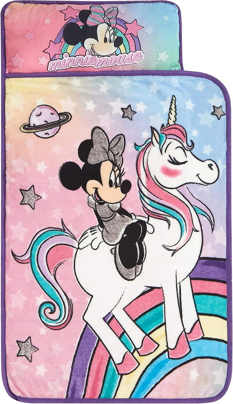 Idea Nuova Disney Minnie Mouse Super Soft Toddler Quilted Nap Mat with Built-in Pillow, 26" x 46", Multicolor - Image 1