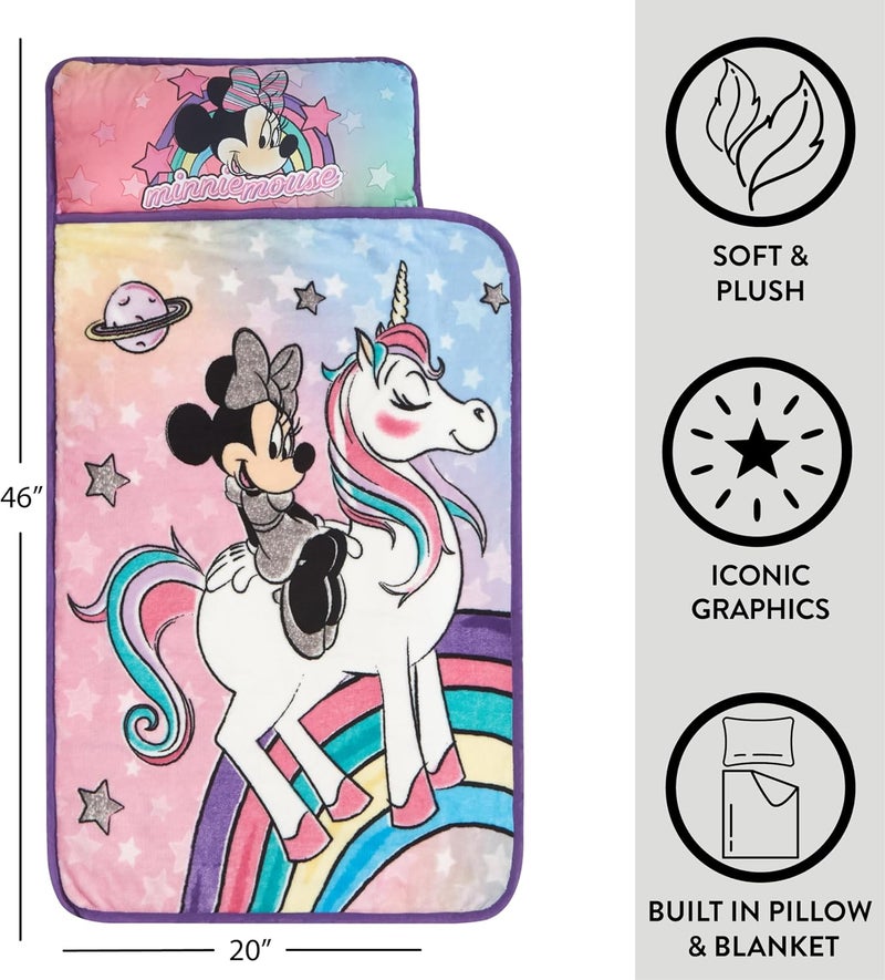 Idea Nuova Disney Minnie Mouse Super Soft Toddler Quilted Nap Mat with Built-in Pillow, 26" x 46", Multicolor - Image 3