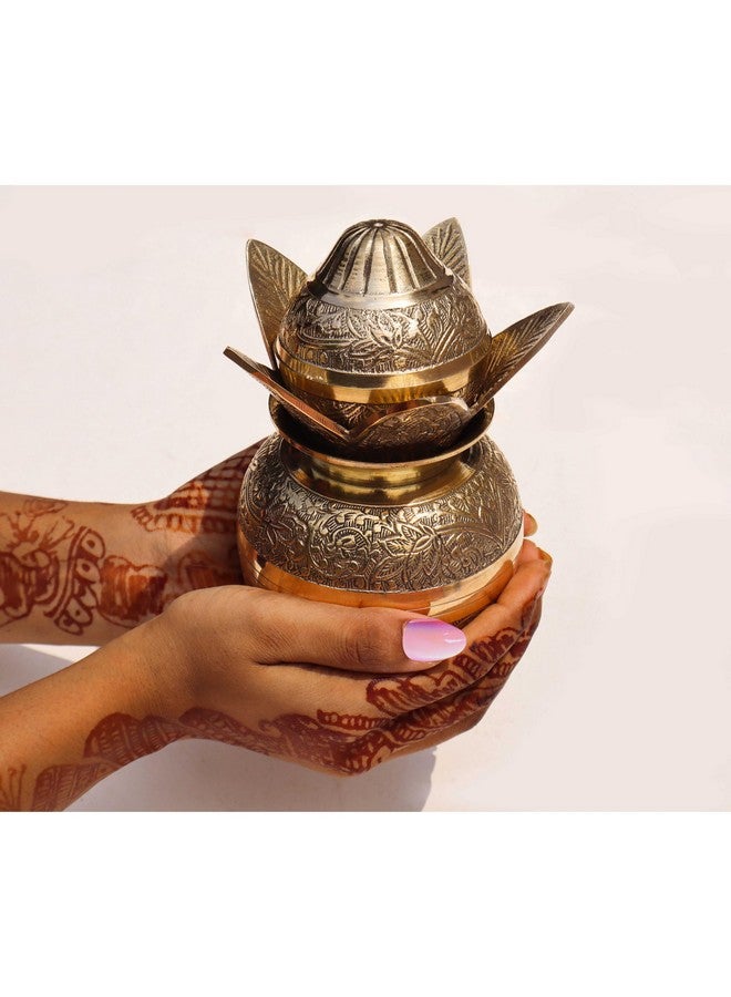 Pure Source India Pure Source Brass Kalash with Leafs & Coconut Showpiece Ideal for Pooja, Weddings and Religious Ceremonies (7.5inch) (Gold) - Image 2