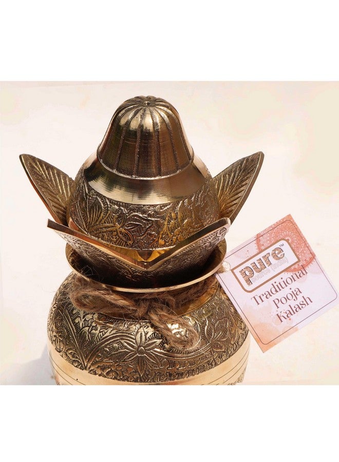 Pure Source India Pure Source Brass Kalash with Leafs & Coconut Showpiece Ideal for Pooja, Weddings and Religious Ceremonies (7.5inch) (Gold) - Image 5