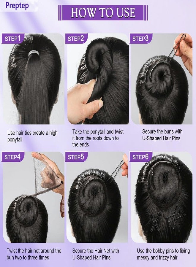 Preptep 510PCS Black Bobby Pins Hair Pins Kit with Hair Net, Includes 100 Bobby Pins for Women, 100 U-Shaped Buns Hair Clips, 300 Hair Bands and 10 Black Hair Nets, Dance competition must haves - Image 4