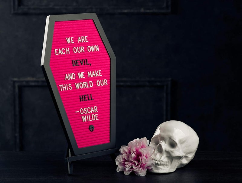 Nomnu Coffin Letter Board Pink With Spooky Emojis +500 Characters, and Wooden Stand - 17x10.5 Inches - Gothic Halloween Decor Spooky Gifts Decorations - Image 4