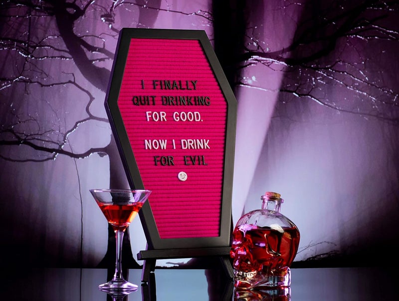 Nomnu Coffin Letter Board Pink With Spooky Emojis +500 Characters, and Wooden Stand - 17x10.5 Inches - Gothic Halloween Decor Spooky Gifts Decorations - Image 5