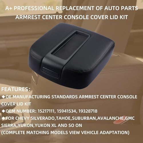 Dasbecan غطاء مسند الذراع لكونسول الوسط من داسبيكان متوافق مع شيفروليه أفالانش 2007-2014، شيفروليه سيلفرادو 1500 2500، شيفروليه سوبربان 1500 2500، جي إم سي يوكون، سييرا 2500HD 3500HD (أسود) - Image 2