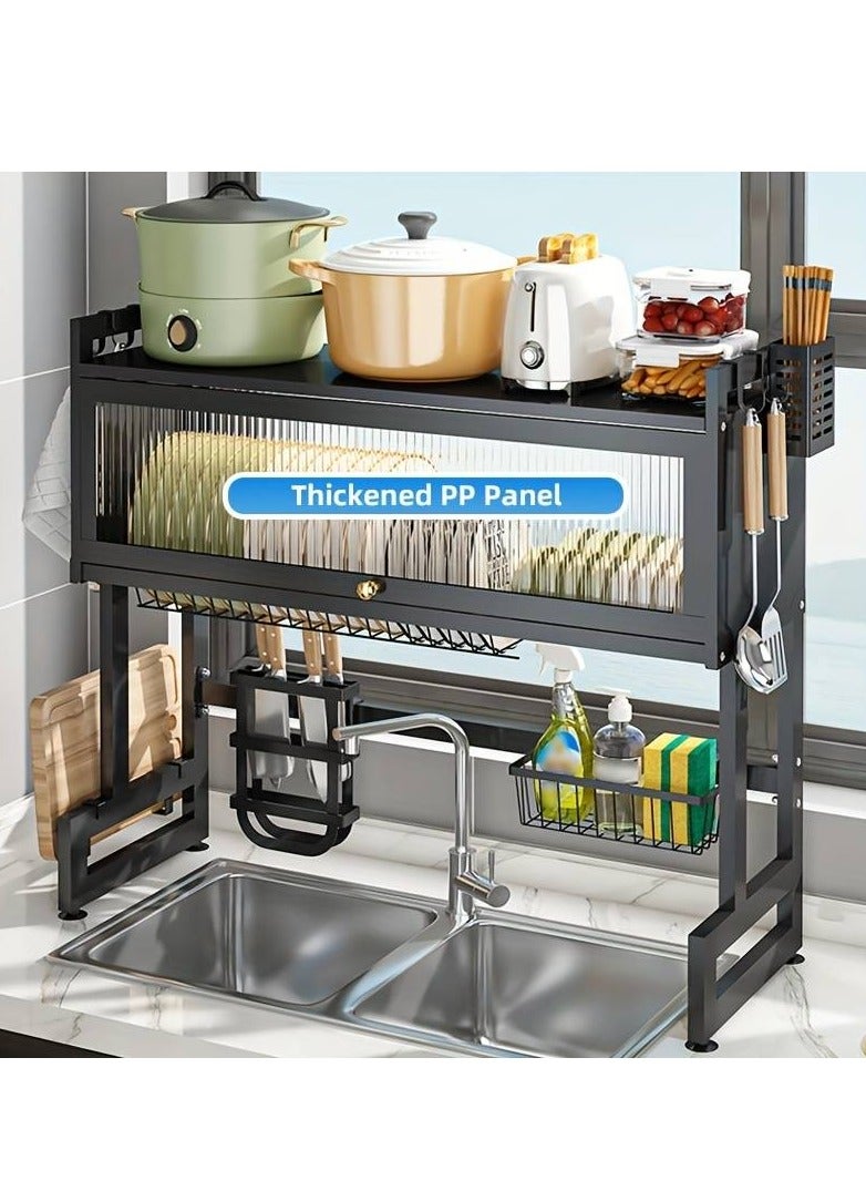 DubaiGallery Dish Rack Organizer Stainless Steel with Doors Over cabinet organizer Sink Dish Drying Rack Storage Rack Kitchen Dish Drainer Nonslip Kitchen Multipurpose Rack Dust-Proof - Image 4