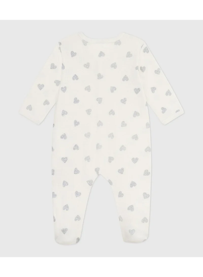 Petit Bateau Babies' silvery heart-print cotton pyjamas