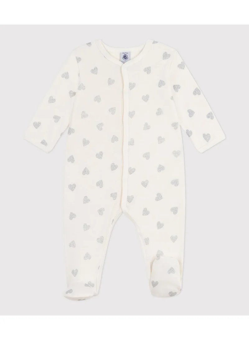 Petit Bateau Babies' silvery heart-print cotton pyjamas