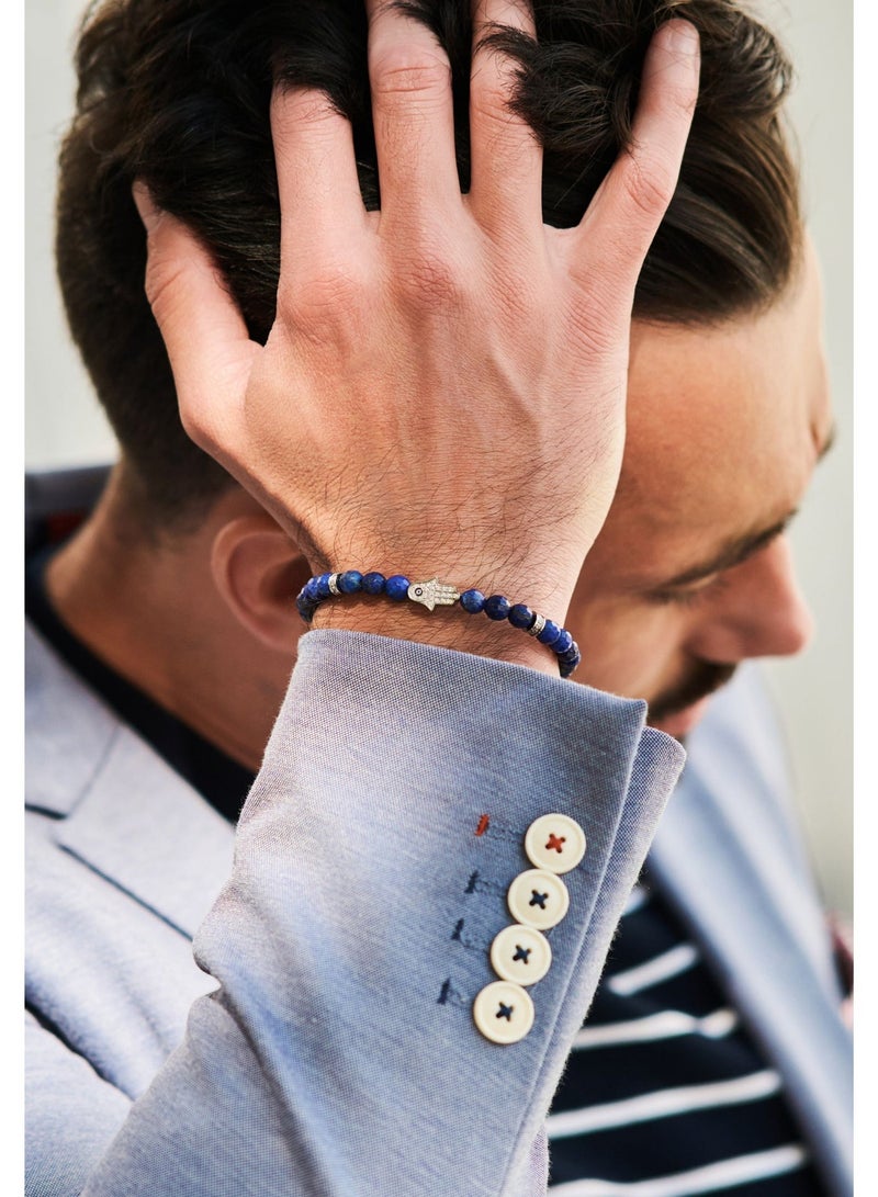 Lunnora Lapis Lazuli Beads Handmade Natural Stone Bead Bracelet – Bracelet for Men, Men’s Bracelet, Gifts for Men, Bracelets for Men – With Silver Hamsa Hand, Adjustable One Size Fits All - Image 5