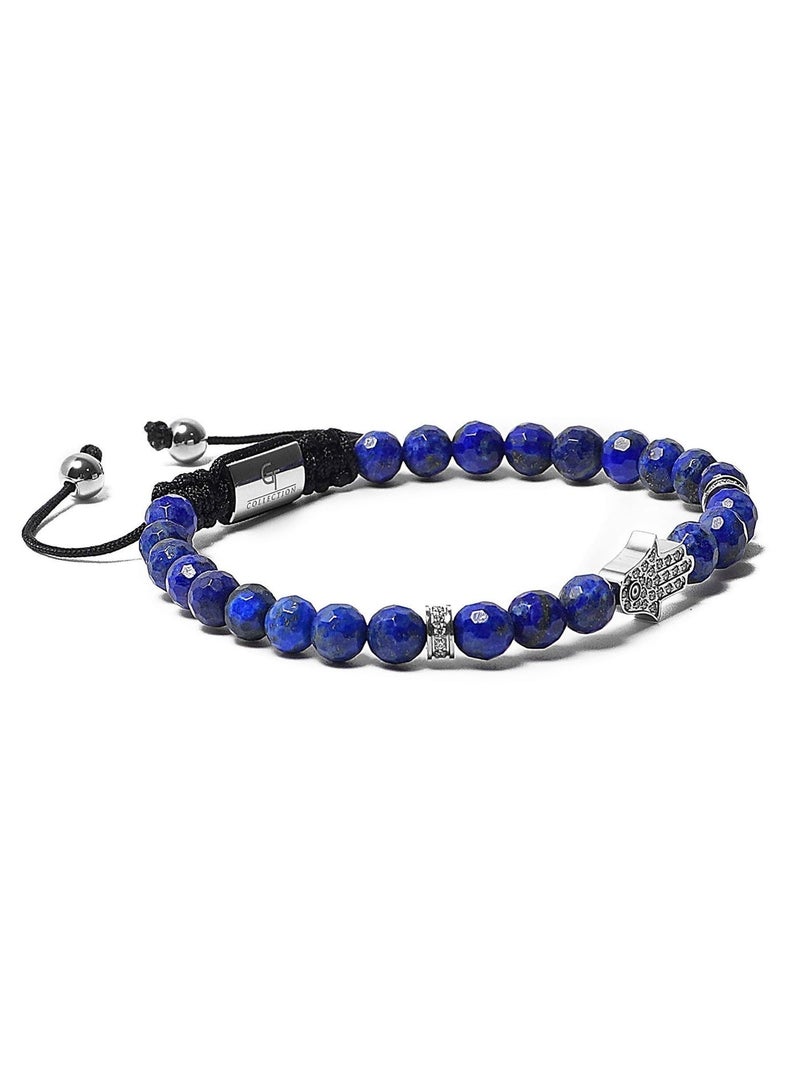 Lunnora Lapis Lazuli Beads Handmade Natural Stone Bead Bracelet – Bracelet for Men, Men’s Bracelet, Gifts for Men, Bracelets for Men – With Silver Hamsa Hand, Adjustable One Size Fits All - Image 4