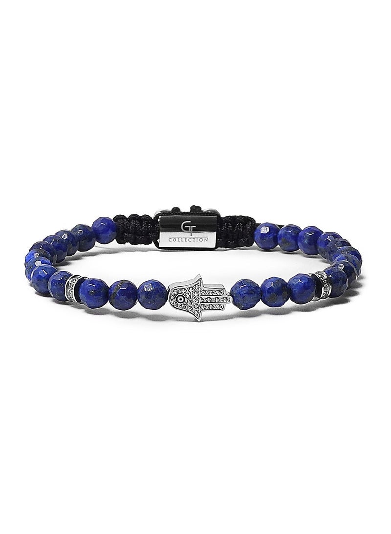 Lunnora Lapis Lazuli Beads Handmade Natural Stone Bead Bracelet – Bracelet for Men, Men’s Bracelet, Gifts for Men, Bracelets for Men – With Silver Hamsa Hand, Adjustable One Size Fits All - Image 3