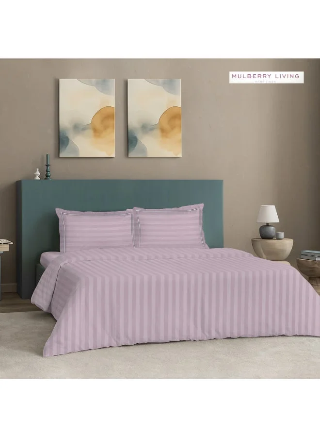 MULBERRY LIVING 100% Cotton Queen Duvet Cover - 300 TC Elysian Stripes(2cm). Width 240 x Length 220cms - Cameo Rose