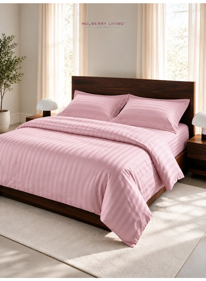 Mulberry Living 100% Cotton Queen Duvet Cover - 300 TC Elysian Stripes(2cm). Width 240 x Length 220cms - Cameo Rose