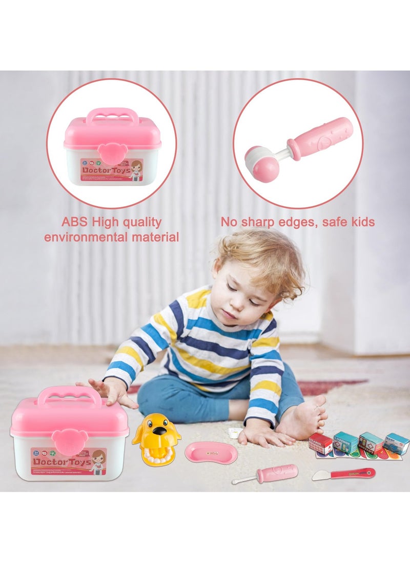 Mr. Penda 65 Pieces Doctors Set for Kids, Dentist Medical Toy Kit with Stethoscope, Pretend Play Doctor Role Play with Medicine Chest and Dental Accessories, Gifts for Boys Girls Kids Ages 3+ (Pink)  - Image 2