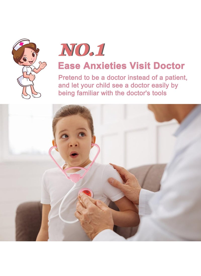 Mr. Penda 65 Pieces Doctors Set for Kids, Dentist Medical Toy Kit with Stethoscope, Pretend Play Doctor Role Play with Medicine Chest and Dental Accessories, Gifts for Boys Girls Kids Ages 3+ (Pink)  - Image 3