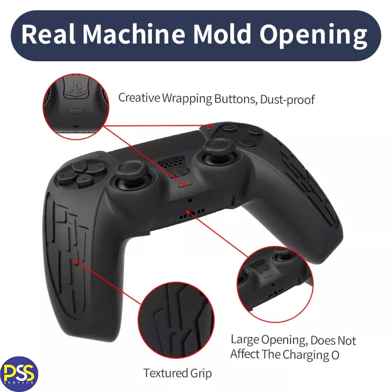 PSS Cover for PS5 Controller Silicone Skin Anti-Slip for PS5,Ergonomic Soft Rubber Protective Anti-Scratch Case for Play/Station 5 Wireless Controller with 2X Thumb Caps (Black) - Image 5