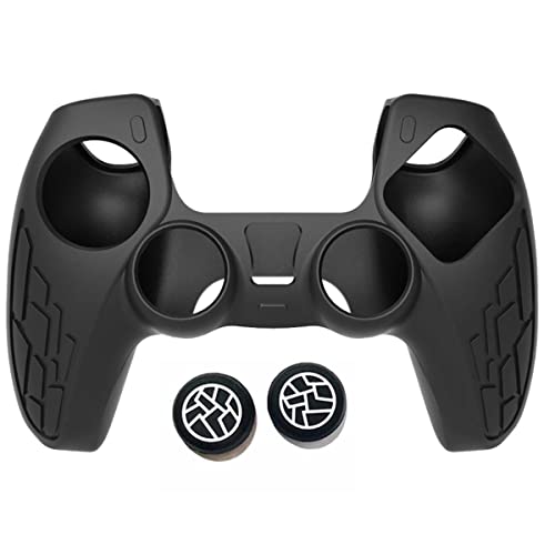 PSS Cover for PS5 Controller Silicone Skin Anti-Slip for PS5,Ergonomic Soft Rubber Protective Anti-Scratch Case for Play/Station 5 Wireless Controller with 2X Thumb Caps (Black) - Image 1