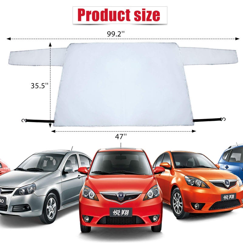 BBTO 2 Pieces Car Windshield Snow Cover Ice Frost Protector Windproof Car Cover Oxford Windshield Fit Winter Snow Defender for Most Vehicles Trucks SUV - Image 3
