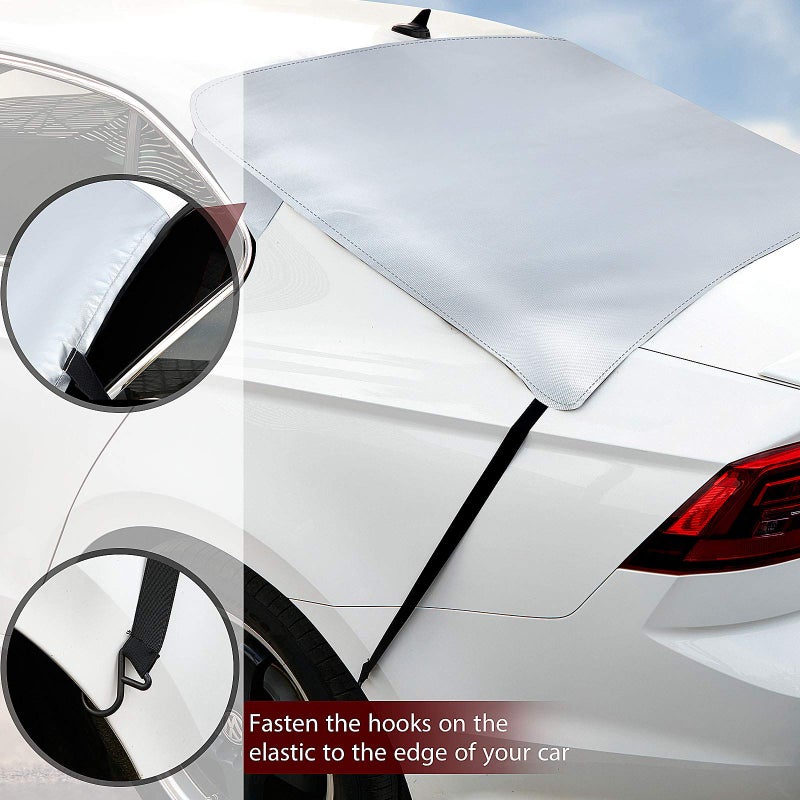 BBTO 2 Pieces Car Windshield Snow Cover Ice Frost Protector Windproof Car Cover Oxford Windshield Fit Winter Snow Defender for Most Vehicles Trucks SUV - Image 5