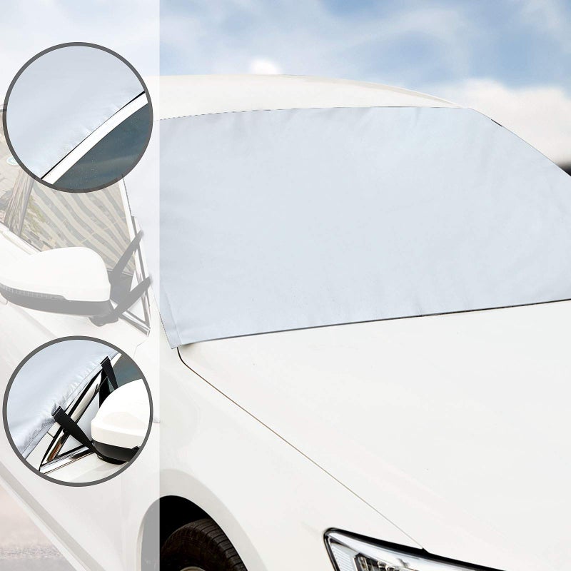 BBTO 2 Pieces Car Windshield Snow Cover Ice Frost Protector Windproof Car Cover Oxford Windshield Fit Winter Snow Defender for Most Vehicles Trucks SUV - Image 4