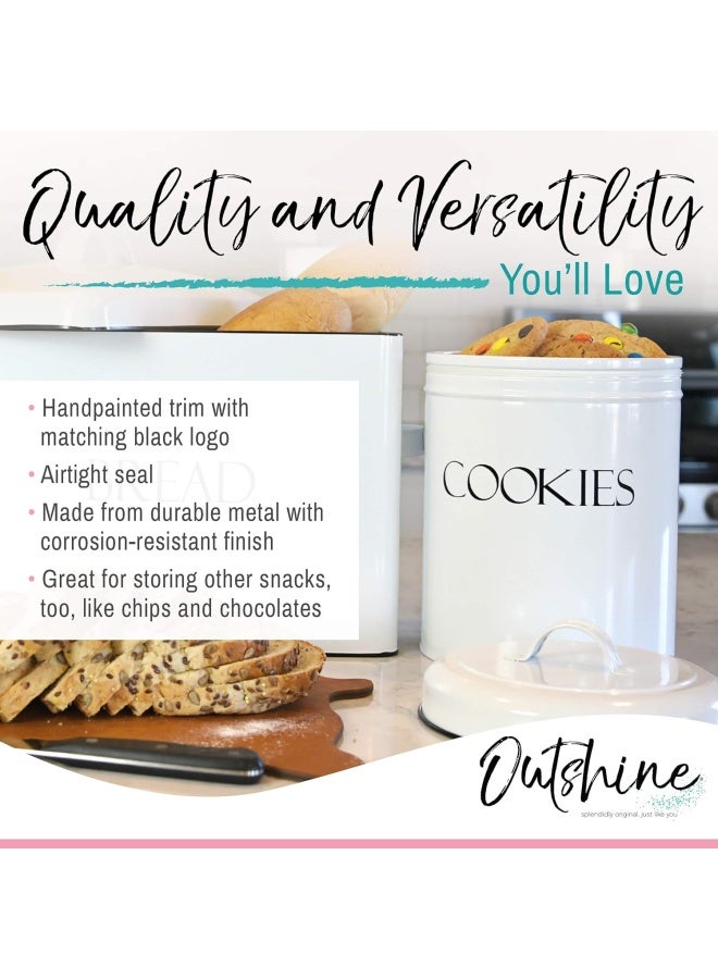OUTSHINE Cookie Jars for Kitchen Counter  Farmhouse Cookie Jar with Airtight Lids  White Vintage Metal Cookie Container  Sweet Cookie Jar for Countertop  Best Cookie Tin for Gift Giving - Image 4