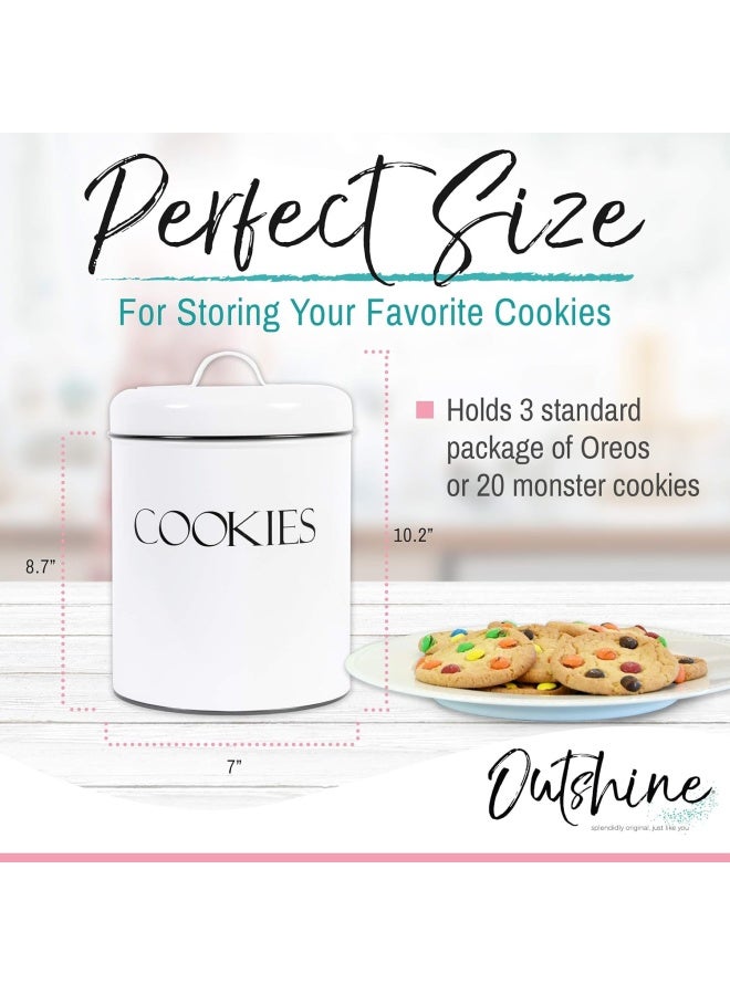OUTSHINE Cookie Jars for Kitchen Counter  Farmhouse Cookie Jar with Airtight Lids  White Vintage Metal Cookie Container  Sweet Cookie Jar for Countertop  Best Cookie Tin for Gift Giving - Image 3