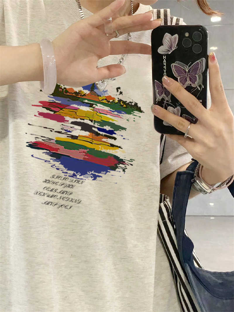Chubby Girl Shoulder Oversize Short-Sleeved T-Shirt For Men And Women Summer Grey Design Sense Niche American Loose Half-Sleeved Top - Image 3
