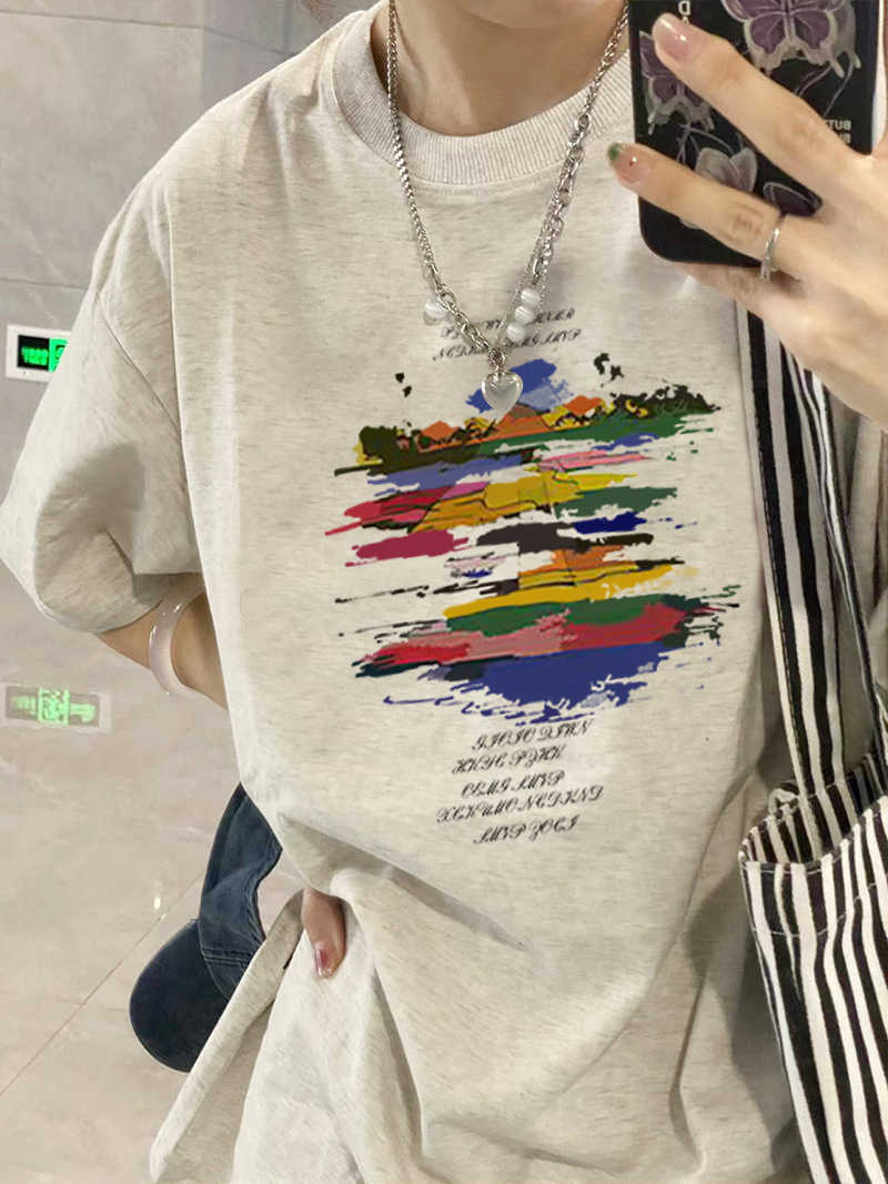 Chubby Girl Shoulder Oversize Short-Sleeved T-Shirt For Men And Women Summer Grey Design Sense Niche American Loose Half-Sleeved Top - Image 2