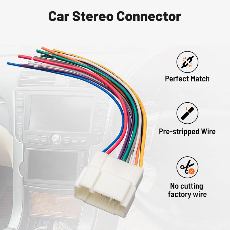 RED WOLF Radio Wiring Harness Fit for 1998-2009 Honda Civic Accord Odyssey CRV, for Select 1999-2013 Acura RSX RL MDX 2001-2008 Suzuki Aftermarket Stereo Installation Pre-Stripped Copper Wires - Image 4