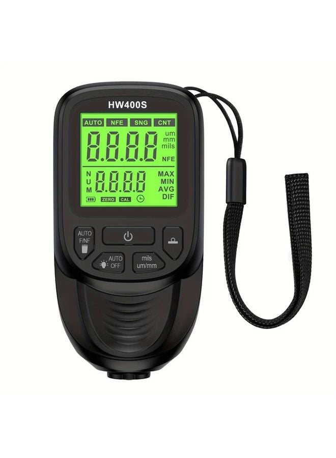مقياس سماكة الطلاء الرقمي Black HW400S مع مجسين للحديد والحديد غير المغناطيسي، مدى قياس من 0 إلى 2000 ميكرومتر، دقة عالية تصل إلى 0.01، بشاشة عرض LED. - Image 1