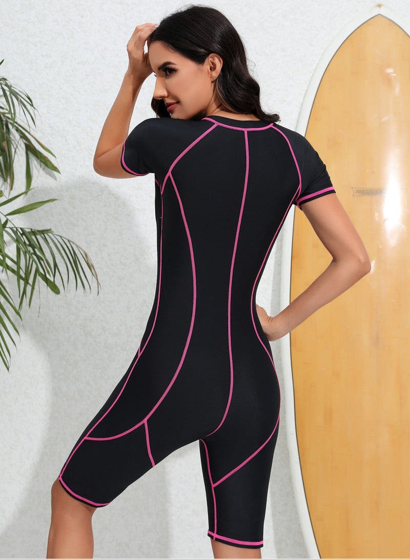 Women's One-piece Short Sleeve Quick Dry Swimsuit|Short Sleeve Sun Protection Swimsuit |Skinny Conservative Quick Dry Sports One-piece Swimsuit for Beach and Pool - Image 2