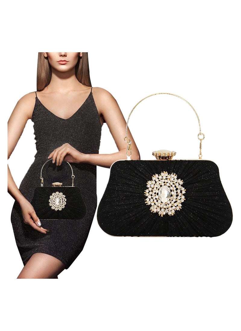 SYOSI Glitter Clutch Purses for Women Pleated Diamond Evening Handbag Bling Evening Clutch Bag Lady Girl Bride Rhinestone Purse for Bridal Wedding Party - Image 1