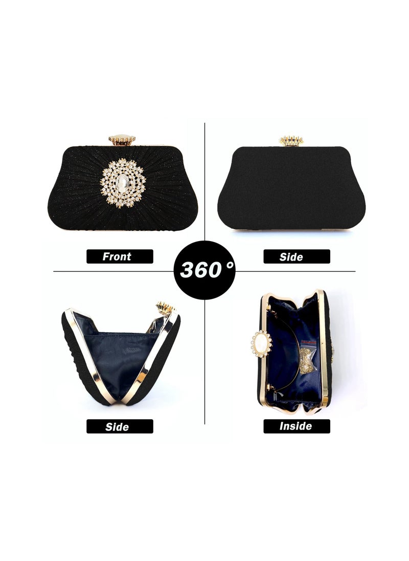 SYOSI Glitter Clutch Purses for Women Pleated Diamond Evening Handbag Bling Evening Clutch Bag Lady Girl Bride Rhinestone Purse for Bridal Wedding Party - Image 4
