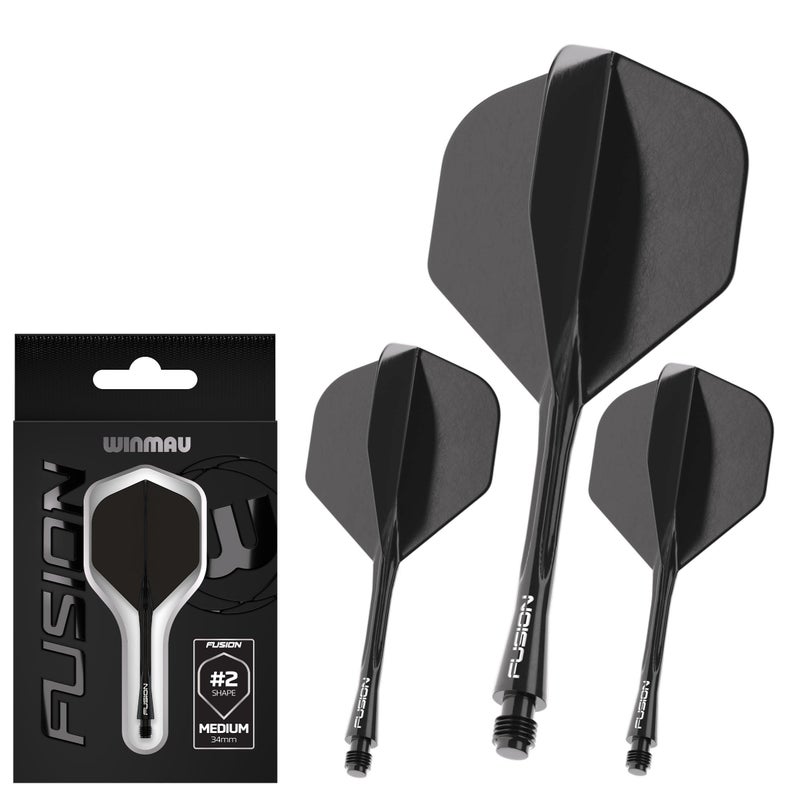 Winmau Darts Fusion Integrated Flight & Shaft System - No.2 Shape & Design - Black Colour, Medium Length - Image 1