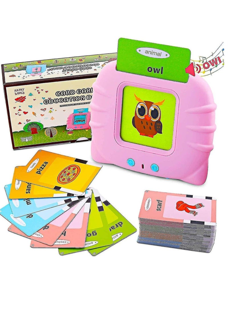Educational Toy For Kids Listen and Learn Literacy Audible Flash Cards For Toddlers 1 2 3 4 5 6 Years Old Boys Girls Flashcards Device With 112 pcs Double Sided Cards 224 Words Pink Reader  - Image 1