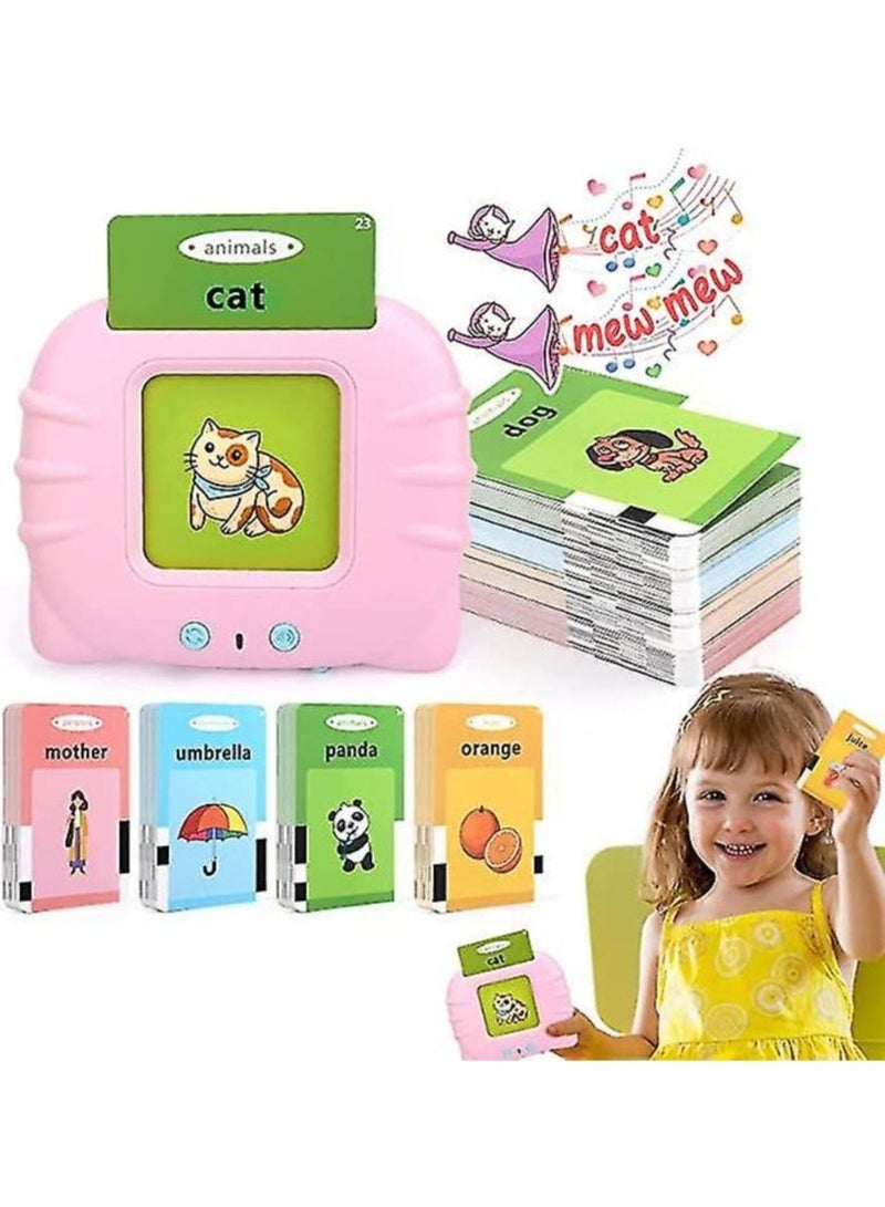 Educational Toy For Kids Listen and Learn Literacy Audible Flash Cards For Toddlers 1 2 3 4 5 6 Years Old Boys Girls Flashcards Device With 112 pcs Double Sided Cards 224 Words Pink Reader  - Image 2
