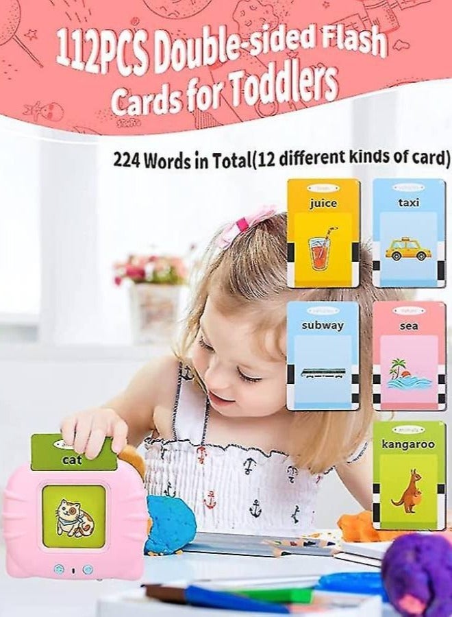 Educational Toy For Kids Listen and Learn Literacy Audible Flash Cards For Toddlers 1 2 3 4 5 6 Years Old Boys Girls Flashcards Device With 112 pcs Double Sided Cards 224 Words Pink Reader  - Image 4