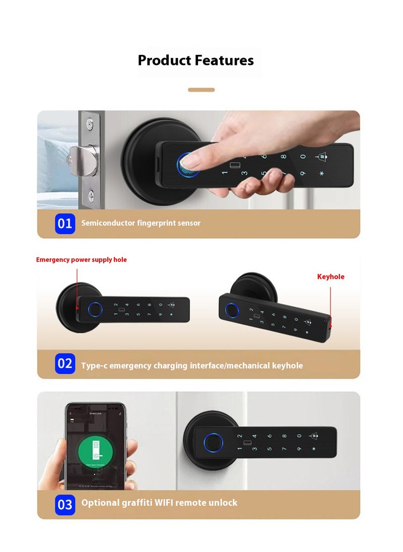 Sharpdo - Smart Door Lock, TuYa APP/  Fingerprint/Swipe Card/Password/Key - Image 1