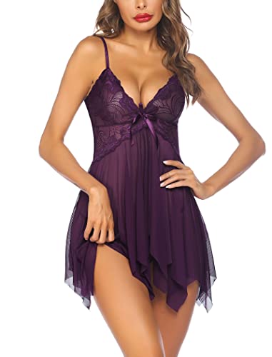 Avidlove Women Lace Lingerie Open Front Babydoll V Neck Nightwear Sexy Chemise Nightie - Image 4