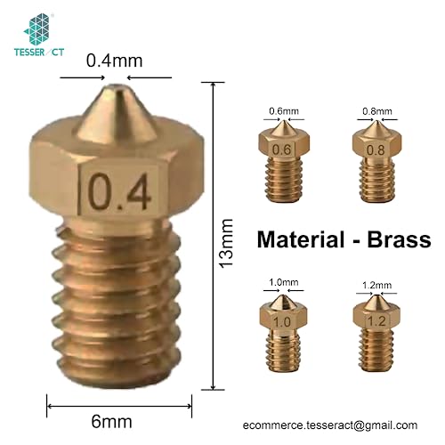 TESSERACT 0.4mm Extruder Nozzle For 3D Printer | V6 Type Brass Nozzle for 3D Printing | Made in India Compatible With E3D V6 And E3D V5 J-Head Hotend And M6 Threaded Extruder (Qty- 3 Nozzles V6 0.4mm) - Image 3