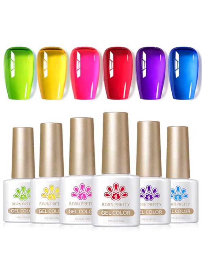 BORN PRETTY Jelly Gel Nail Polish Neon Spring Summer Gel PolishHot Pink Red Purple Blue Green Yellow 6Colors Translucent EffectSoak Off U v LED Light Cure Nail Art Kit Salon Manicure and DIY at Home - Image 1