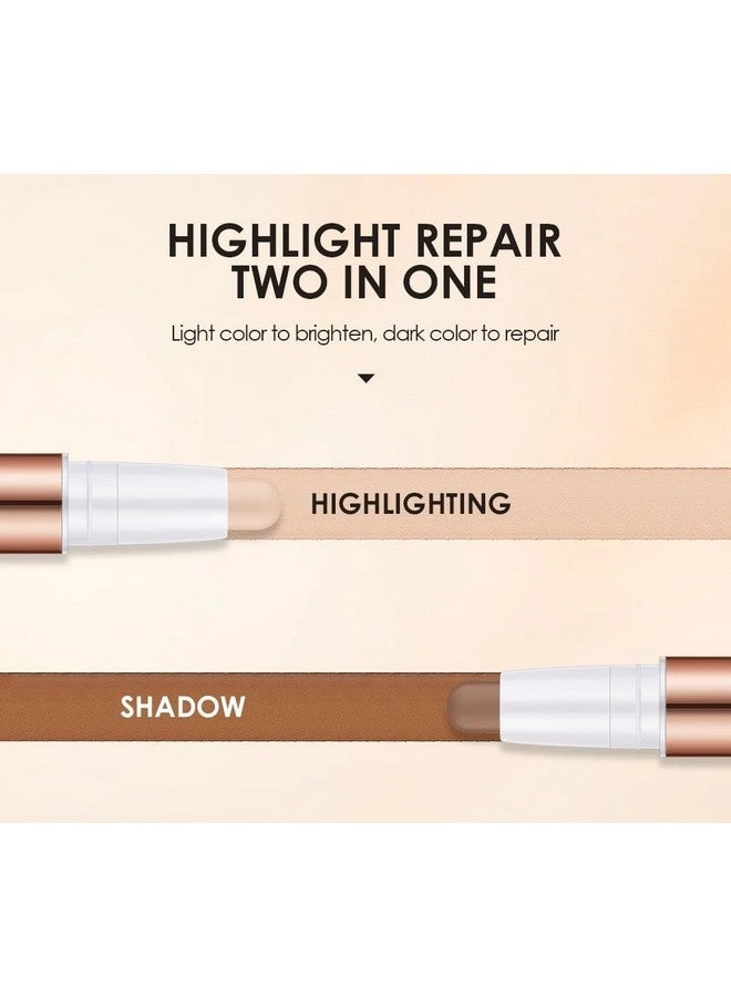 COSLUXE O Two O 2 Color Dual Cream Contour Stick, Highlighter Stick, Contour Bronzer Stick, Long Lasting & Waterproof Contour Stick Makeup Kit For Brighten Make Up (04 - Beige Color + Cool Brown) - Image 4