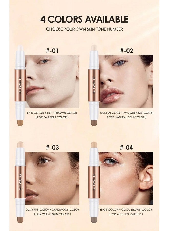 COSLUXE O Two O 2 Color Dual Cream Contour Stick, Highlighter Stick, Contour Bronzer Stick, Long Lasting & Waterproof Contour Stick Makeup Kit For Brighten Make Up (04 - Beige Color + Cool Brown) - Image 3