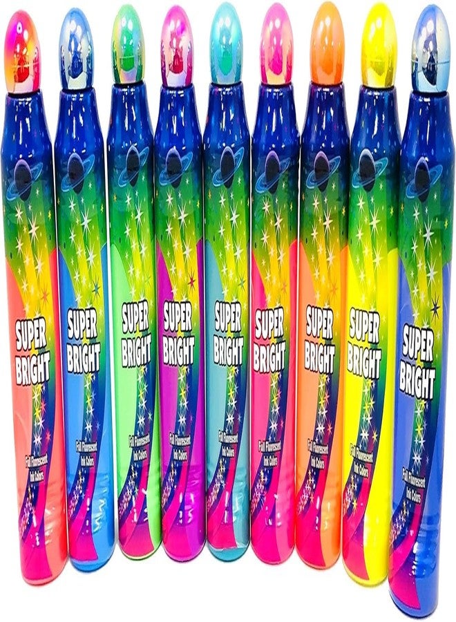 Dab-O-Ink SUPER BRIGHT - 4 oz. - Fluorescent Bingo Daubers, Multi-Color Rainbow Set, 9 Pack