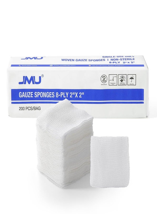 JMU 200 Woven Gauze Sponges 2x2, 8-Ply Non-Sterile Guaze Pads, 100% Cotton Dental Pads - Image 1
